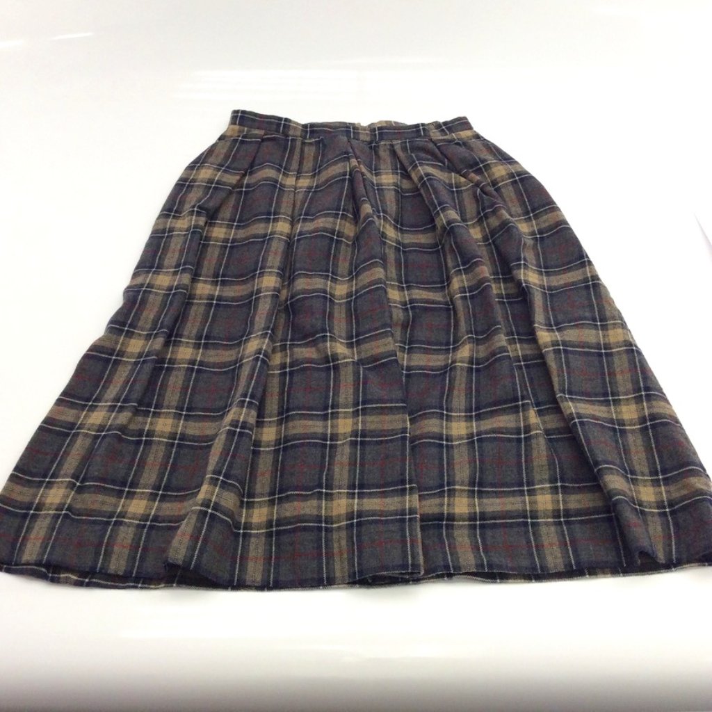 Vintage Nordstrom Cricketeer Pleated Plad Midi Skirt Brown